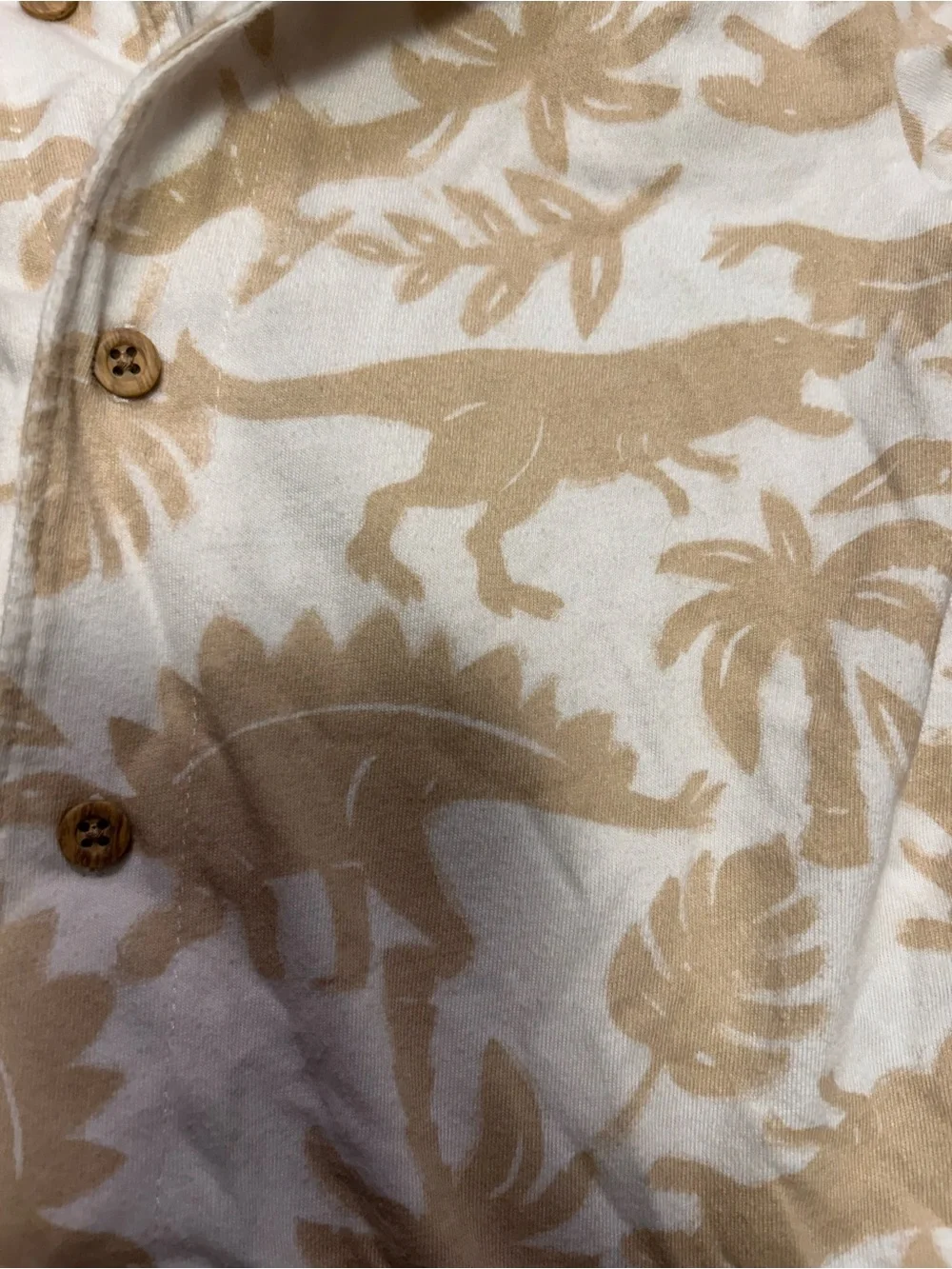Carter's Beige & White Dino Camp Collar Button-Up